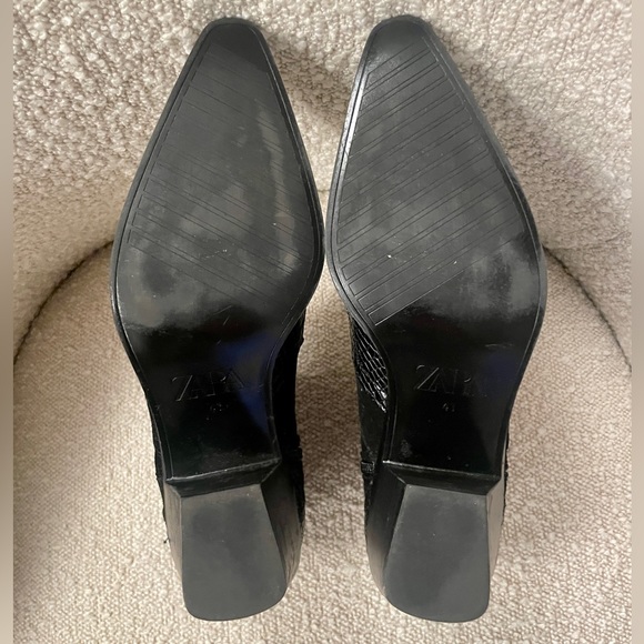 Zara Black Leather & Suede Western Ankle Booties - Picture 9 of 10